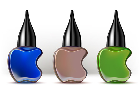 Realistic nail polish container set. Different color gammaのイラスト素材