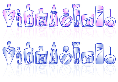 Sketch design of small bottle reminded off. Isolated on white.のイラスト素材