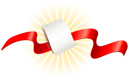 Red Ribbon banner and the list of paper on. Effect on the background. Template for award document decoration.のイラスト素材