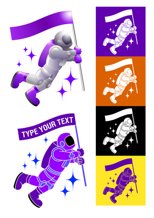 Spacemen characters set in flat color cartoon style.のイラスト素材