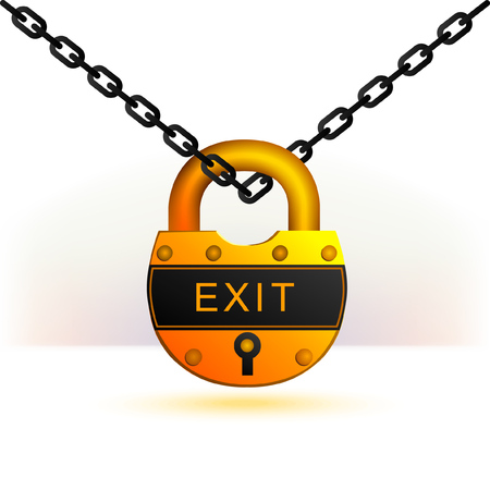 The yellow lock on the chain. "Exit" word is on.のイラスト素材
