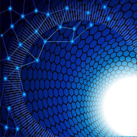 Blue background of technological subject. Blue point on the polygonal mosaic vertex.のイラスト素材