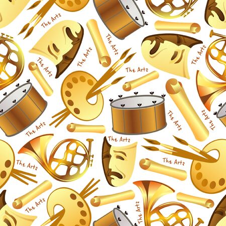 Seamless patter designed by arts equipment: painting, theater, musicのイラスト素材