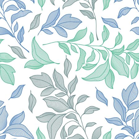 Seamless line art pattern of floral motifs. Print fabric texture design.のイラスト素材