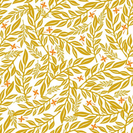 Seamless line art pattern of floral motifs. Print fabric texture design.のイラスト素材