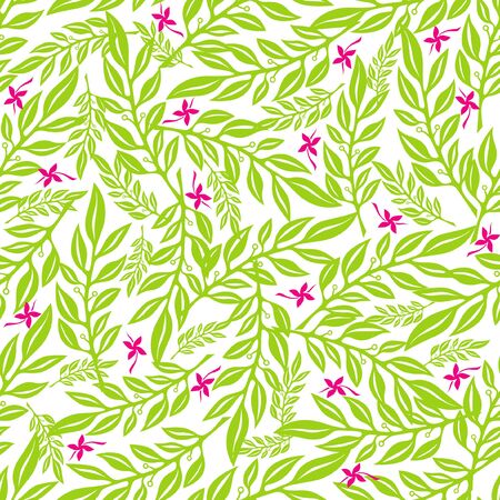 Seamless line art pattern of floral motifs. Print fabric texture design.のイラスト素材