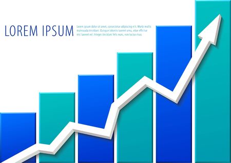 Growth chart illustration. Blue sections and dynamic arrow on the foreground.のイラスト素材