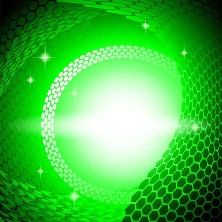 Green background of technological subject. Glow effect in the composition centerのイラスト素材