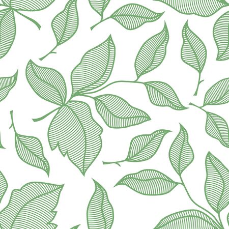 Seamless line art pattern of floral motifs. Print fabric texture design.のイラスト素材