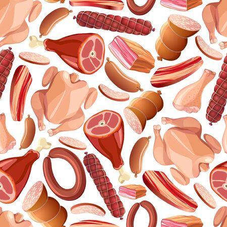 Seamless meat products pattern. Hard colorful texture.のイラスト素材