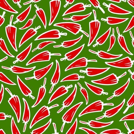 Red pepper seamless pattern on greenのイラスト素材