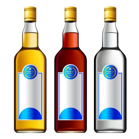 Colorful alcohol bottle set isolated on whiteのイラスト素材