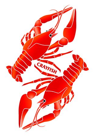 Red crayfish. Symbolic compositon for emblem design for seafosd markets, restaurant ect.のイラスト素材