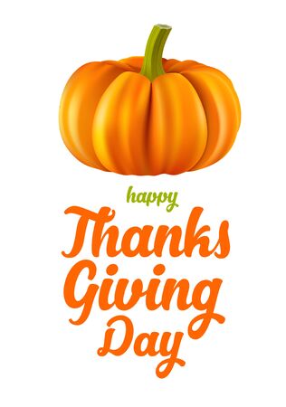 Happy thanksgiving label. Card template with hand lettering and pumpkin.のイラスト素材