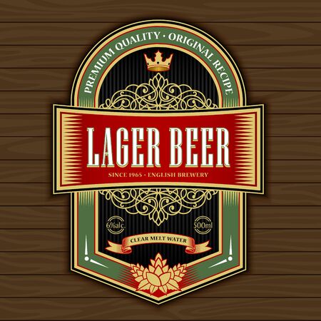 Beer label design on the wooden background. This design item is for glass (bottles) container.のイラスト素材