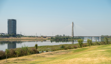 View of Royal Bridge in Badajoz, Spainの写真素材
