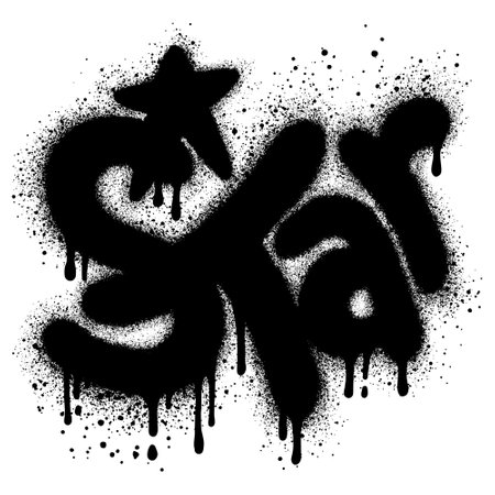 Sprayed star font graffiti with over spray in black over white.Vector Illustration for printing, backgrounds, posters, stickers.のイラスト素材
