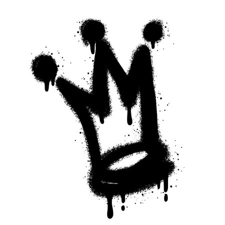 Sprayed crown with over spray in black over white. Spray graffiti stylized crown. Vector illustration.のイラスト素材