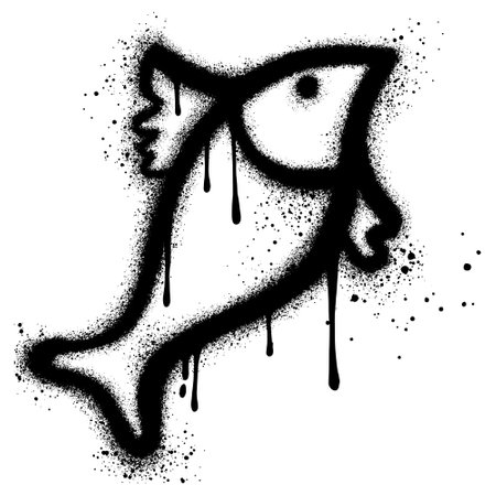 fish graffiti with black spray paint.のイラスト素材