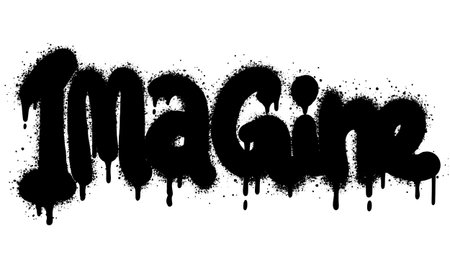 Sprayed imagine font graffiti with over spray in black over white.Vector Illustration for printing, backgrounds, posters, stickers.のイラスト素材