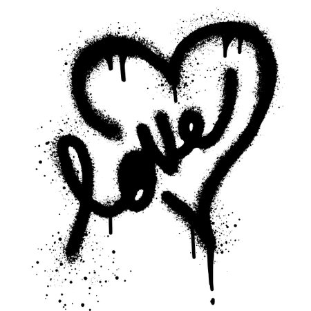Graffiti Heart icon Sprayed with spray paint with love text isolated on white backgroundのイラスト素材