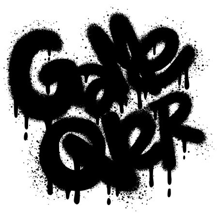 Sprayed game over font graffiti with over spray in black over white.Vector Illustration for printing, backgrounds, posters, stickers.のイラスト素材