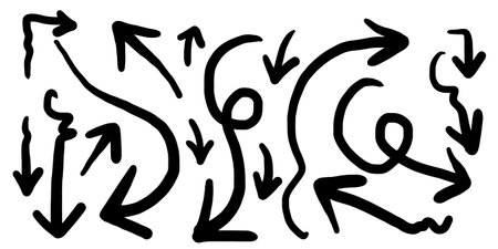 doodle design elements. hand drawn arrows isolated on white background. Vector illustration.