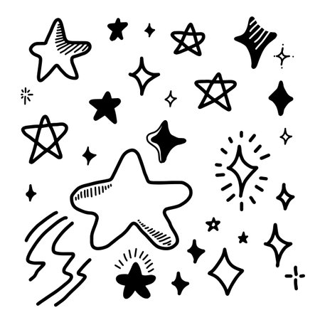 Hand drawn stars set. Star doodles collection on white background.のイラスト素材