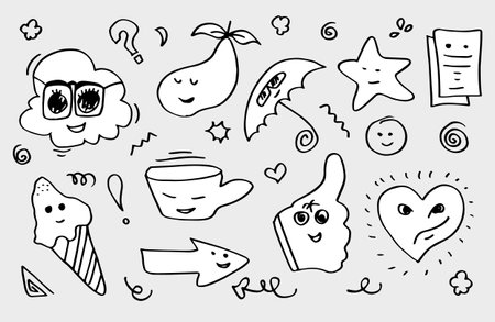 hand-drawn kids doodle set on white background.のイラスト素材