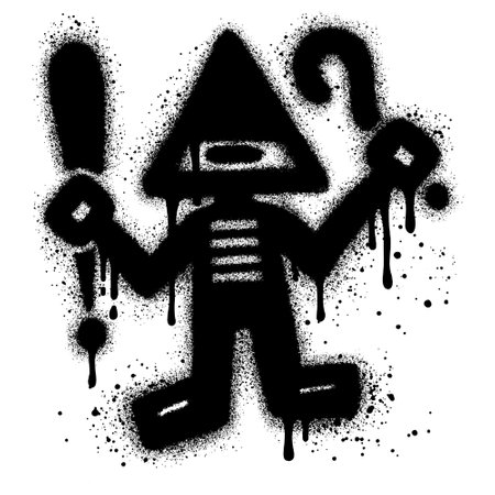 Robot graffiti with black spray paint with both hands holding a question and swearing symbolのイラスト素材