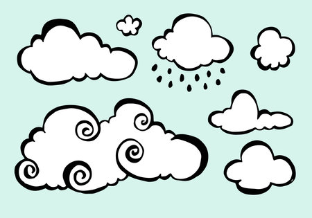 Hand drawn weather collection. Flat style vector illustration on bluebackground.