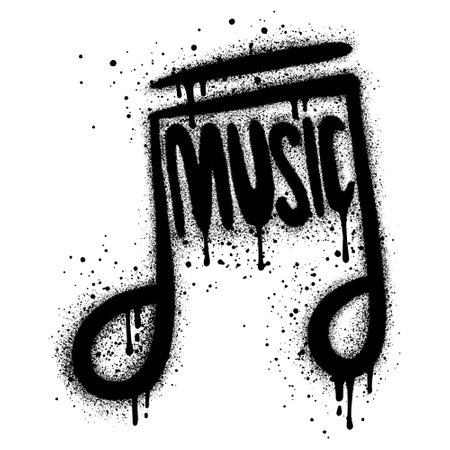 Spray Painted Graffiti Tone icon Word Sprayed isolated with a white background. graffiti Note music icon with over spray in black over white. Vector illustration.のイラスト素材