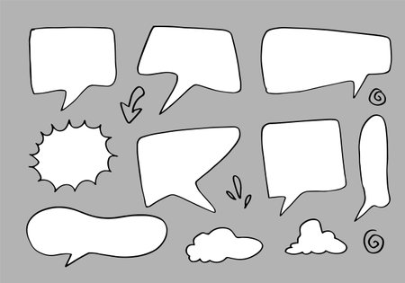 Set of hand drawn sketch Speech bubbles. Vector illustrationのイラスト素材