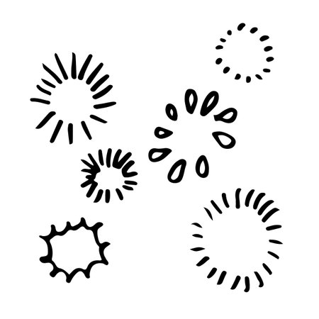 Set of hand drawn doodle firework. Vector illustration.のイラスト素材