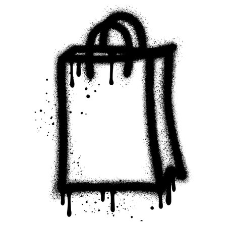 shopping bag icon graffiti with black spray paint.vector illustration.のイラスト素材