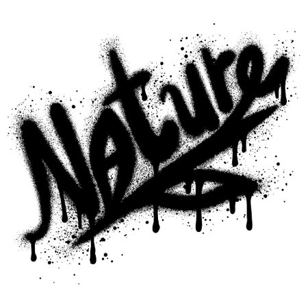graffiti Nature text sprayed in black over white.のイラスト素材