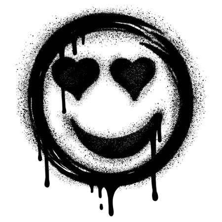 Spray Painted Graffiti hearts eyes emoticon Sprayed isolated with a white background.のイラスト素材