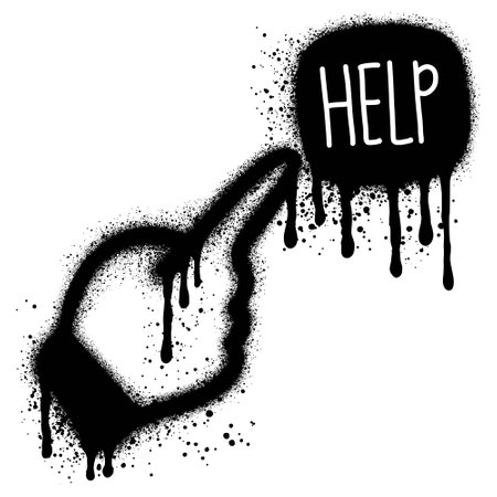 Hand with one finger pointing up graffiti with black spray paint. vector illustration.のイラスト素材