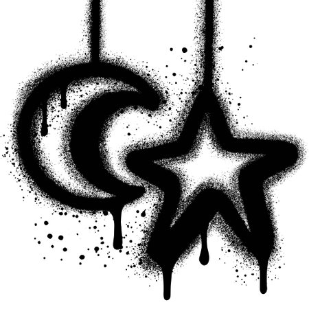 Spray Painted Graffiti moon and star Sprayed isolated with a white background.のイラスト素材