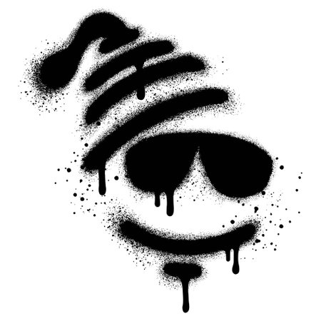 Spray Paint Graffiti Face wearing glasses and beanie  isolated on white background. vector illustration.のイラスト素材