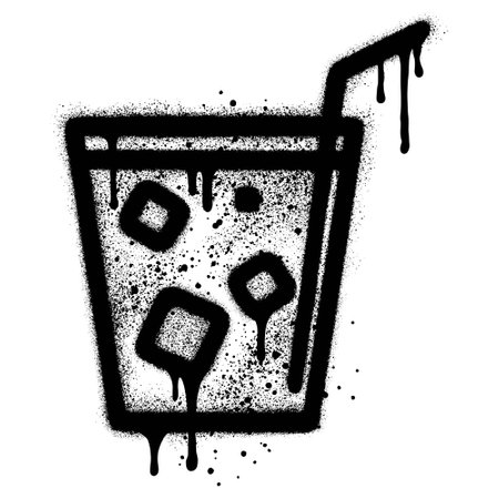 Cocktail with ice cubes played in graffiti style on a white background for printing and design. Vector illustration.のイラスト素材