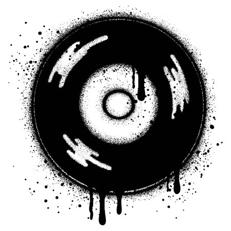 Compact disc or Vinyl record in urban graffiti style with black spray paint. vector illustration.のイラスト素材