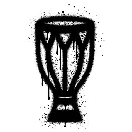 African hand drum or djembe drum in graffiti style with black spray paint. vector illustration.のイラスト素材