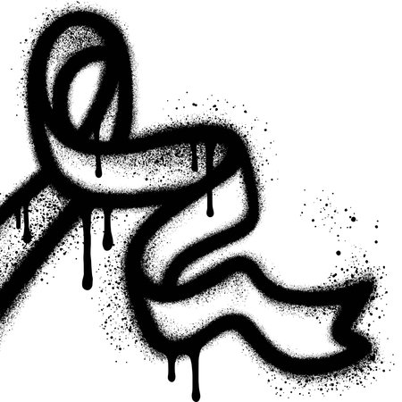 Ribbon icon graffiti with black spray paint. vector illustration.のイラスト素材