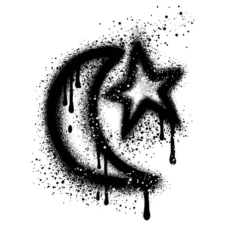 Moon and star in urban graffiti style with black spray paint. vector illustration.のイラスト素材