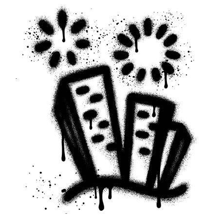 Spray Painted Graffiti building and firework isolated with a white background. EPS 10のイラスト素材