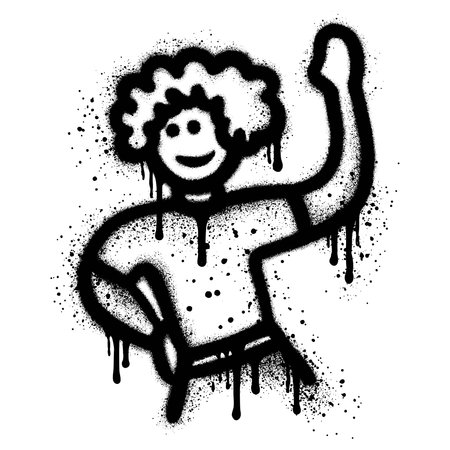 Graffiti of a boy waving with black spray paint.vector illustration.のイラスト素材