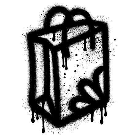 shopping bag icon graffiti with black spray paint.vector illustration.のイラスト素材