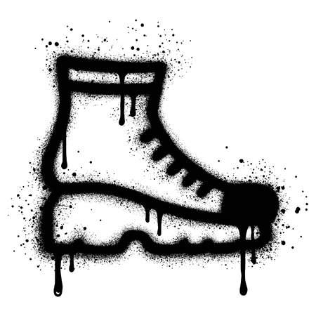 Graffiti hiking shoe icon with black spray paint. Constructor working boot.のイラスト素材