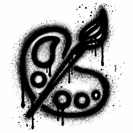 Paint brush icon in graffiti style with black spray paint.のイラスト素材